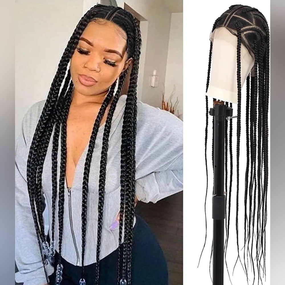 37 Inches Full Double Lace Front Knotless Box Braided Wigs with Baby Hair